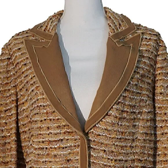 St. John Couture Textured Silk Blend Jacket w/ Tuxedo-Style Lapels   - Picture 3 of 7